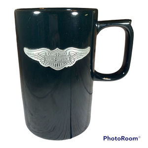 Harley Davidson Motorcycle Tall Black Pewter Wing Logo Coffee Mug Cup Hallmark